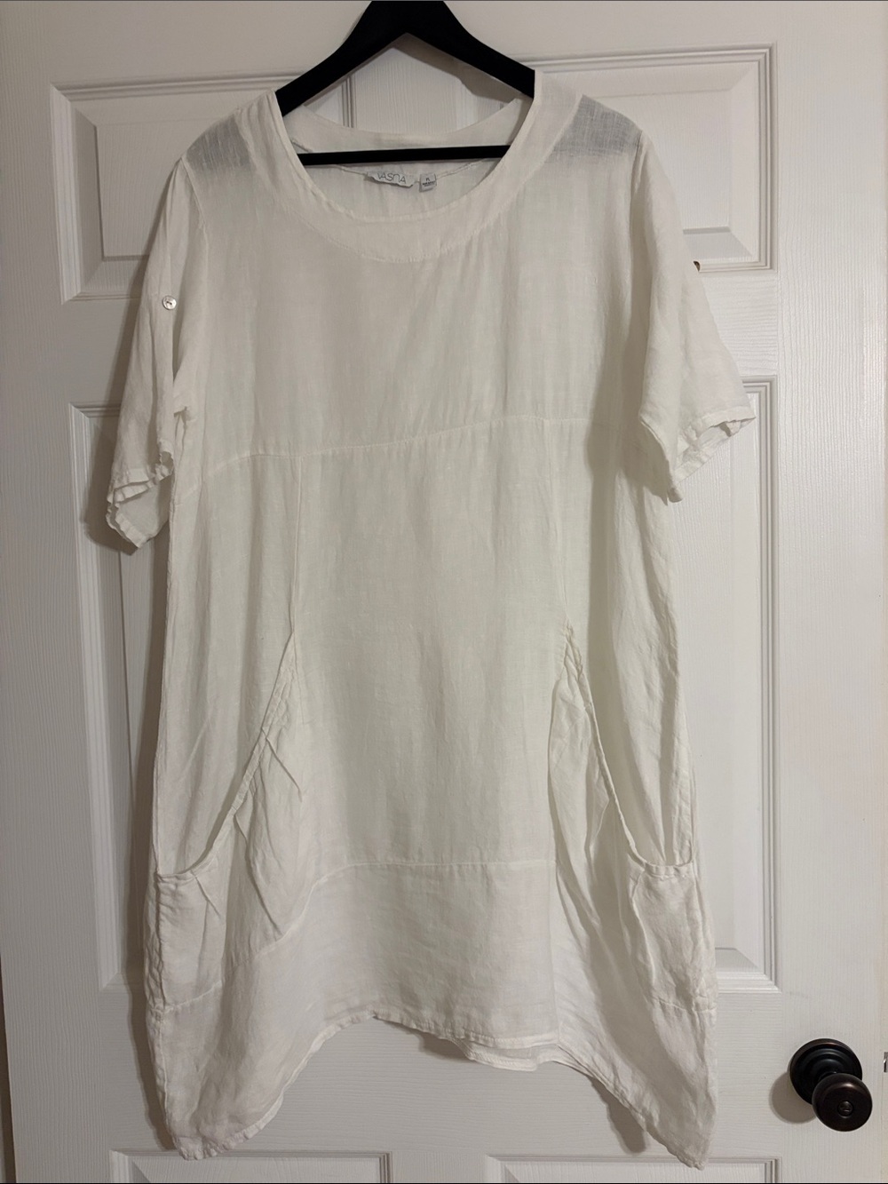 Vasna 100% Pure Italian Linen White Oversized Tunic Dress - Lagenlook - PL